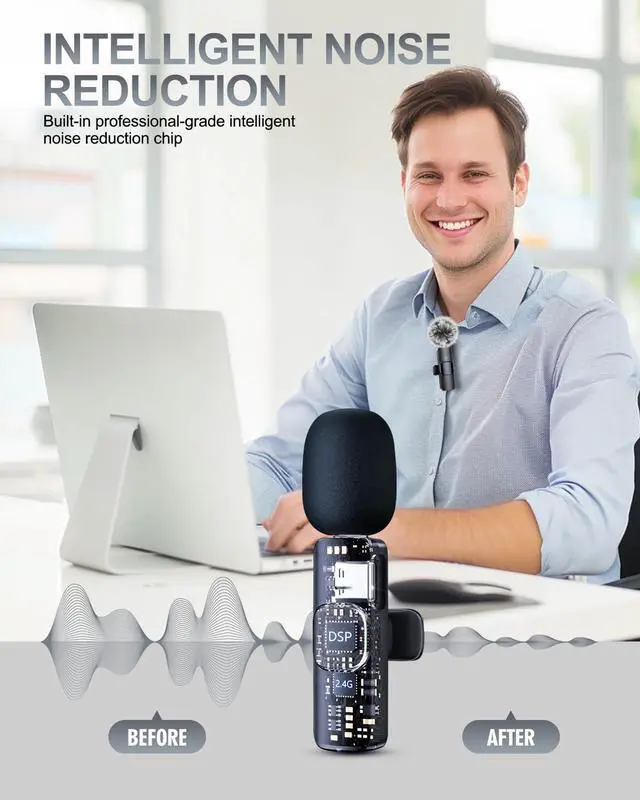 Alt view image 3 of 7 - 3 in 1 Professional Wireless Lavalier Microphone for iPhone, Android, Camera, Wireless Microphones, Mini Microphone, Crystal Clear Sound Quality for Recording, Live Streaming, YouTube, TikTok
