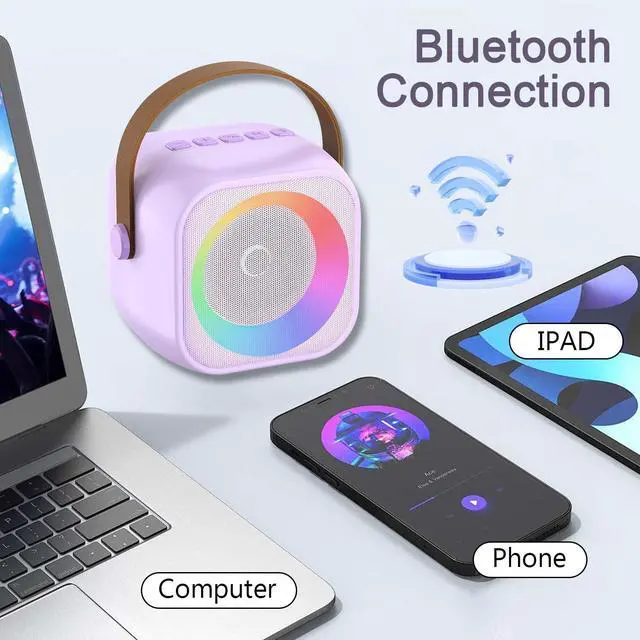 Alt view image 3 of 7 - Mini Karaoke Machine for Kids Adults, Karaoke Microphone Wireless Microphones Rechargeable with Wireless Speaker, Girls Kids Birthday Toys Gifts Presents, Purple