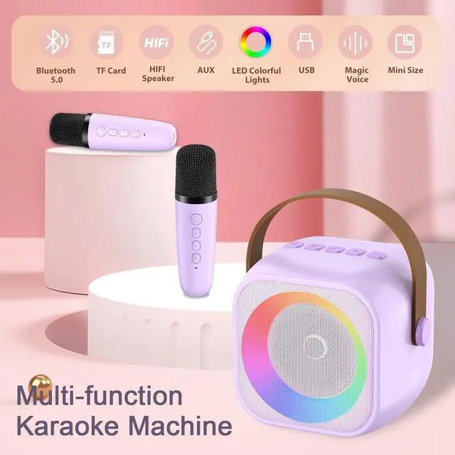 Alt view image 2 of 7 - Mini Karaoke Machine for Kids Adults, Karaoke Microphone Wireless Microphones Rechargeable with Wireless Speaker, Girls Kids Birthday Toys Gifts Presents, Purple