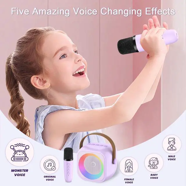 Alt view image 5 of 7 - Mini Karaoke Machine for Kids Adults, Karaoke Microphone Wireless Microphones Rechargeable with Wireless Speaker, Girls Kids Birthday Toys Gifts Presents, Purple