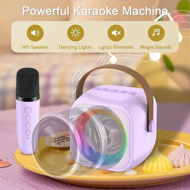 Alt view image 4 of 7 - Mini Karaoke Machine for Kids Adults, Karaoke Microphone Wireless Microphones Rechargeable with Wireless Speaker, Girls Kids Birthday Toys Gifts Presents, Purple