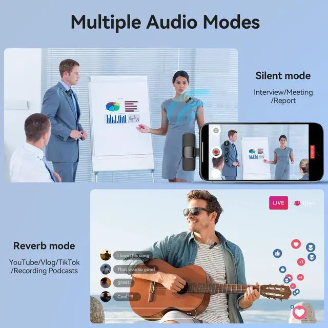 Alt view image 3 of 7 - USB-C Mini Wireless Lavalier Microphone for iPhone Android, 2 Pack Professional Lapel Mics for Recording, Clip-on Mic with Noise Reduction, Lav Mic for Interview TikTok Vlog YouTube