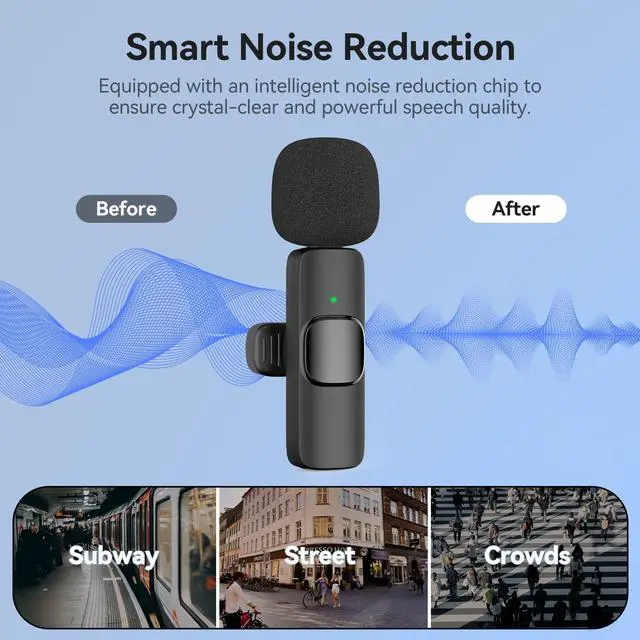 Alt view image 5 of 7 - USB-C Mini Wireless Lavalier Microphone for iPhone Android, 2 Pack Professional Lapel Mics for Recording, Clip-on Mic with Noise Reduction, Lav Mic for Interview TikTok Vlog YouTube