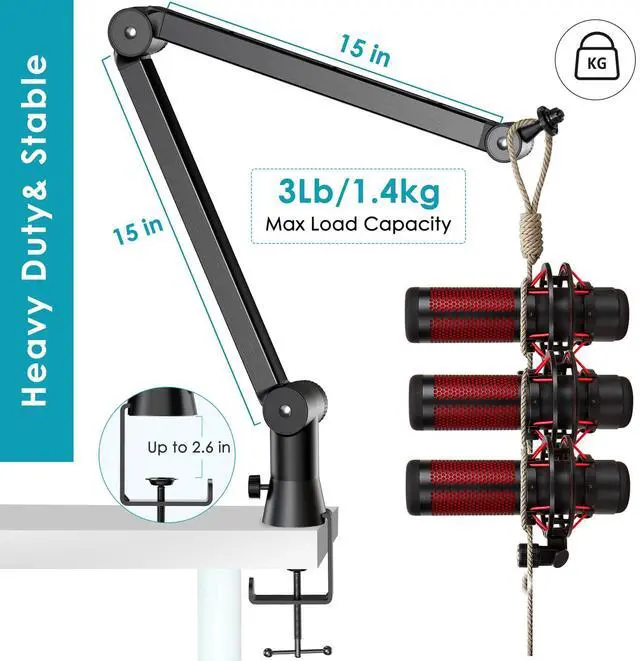 Alt view image 5 of 7 - Mic Boom Arm Stand Compatible with Shure SM7B, MV7, Blue Yeti Mic, Fifine microphone, HyperX QuadCast Mic and Most Microphones, Premium Microphone Arm by