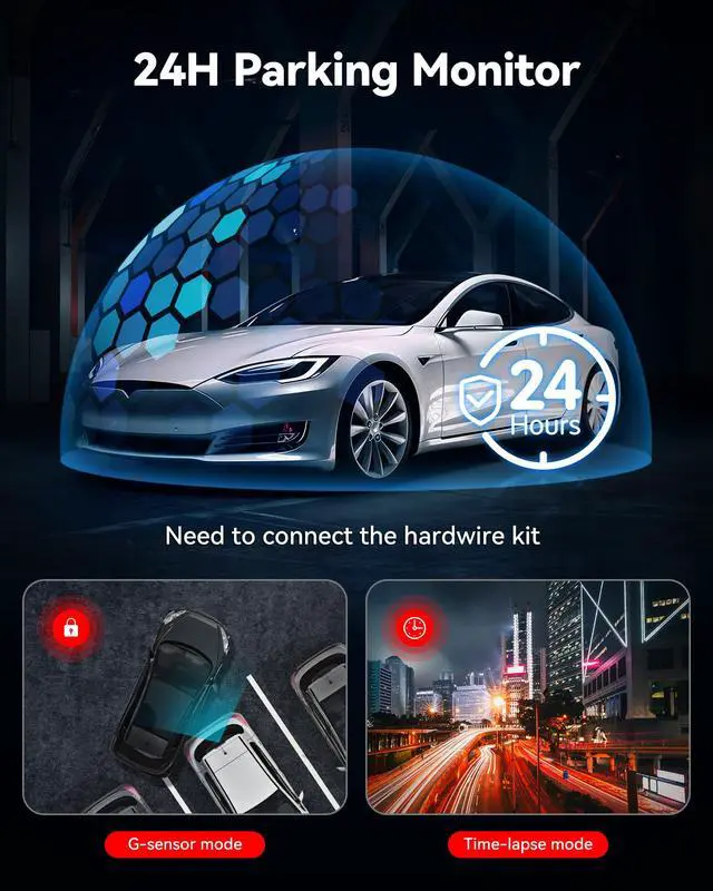 Alt view image 4 of 7 - Dash Cam Front Rear, 4K/2.5K Full HD Dash Camera for Cars, Included 32GB Card, Built-in Wi-Fi GPS, 3.16 IPS Screen, Night Vision, 170°Wide Angle, WDR, 24H Parking Mode(F7NP)
