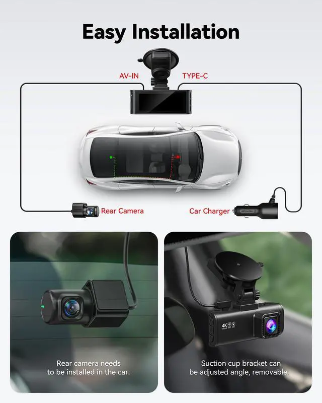 Alt view image 6 of 7 - Dash Cam Front Rear, 4K/2.5K Full HD Dash Camera for Cars, Included 32GB Card, Built-in Wi-Fi GPS, 3.16 IPS Screen, Night Vision, 170°Wide Angle, WDR, 24H Parking Mode(F7NP)