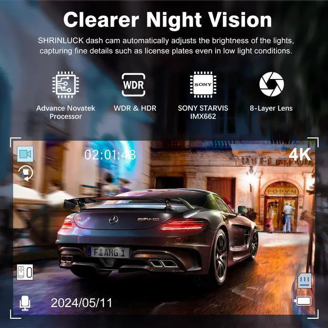 Alt view image 3 of 7 - X5 4K WiFi Dash Cam Front and Rear Inside, 2160P+1080P+1080P FHD 3 Channel Dash Camera for Cars, 360° All Sides Dashcam, Free 64G SD Card, G-Sensor, WDR, Night Vision, 24H Parking Monitor
