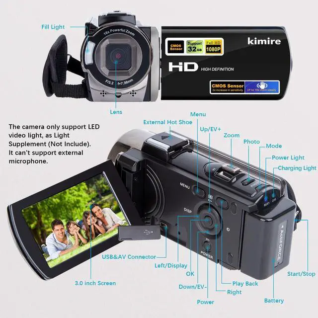Alt view image 2 of 7 - Video Camera Camcorder Digital Camera Recorder Full HD 1080P 15FPS 24MP 3.0 Inch 270 Degree Rotation LCD 16X Digital Zoom Camcorder Camera with 2 Batteries(Black)