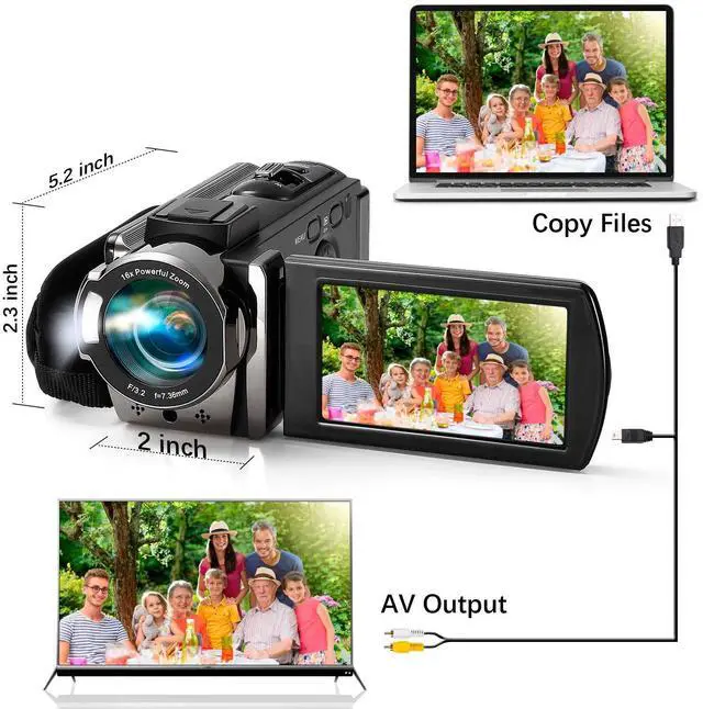 Alt view image 4 of 7 - Video Camera Camcorder Digital Camera Recorder Full HD 1080P 15FPS 24MP 3.0 Inch 270 Degree Rotation LCD 16X Digital Zoom Camcorder Camera with 2 Batteries(Black)