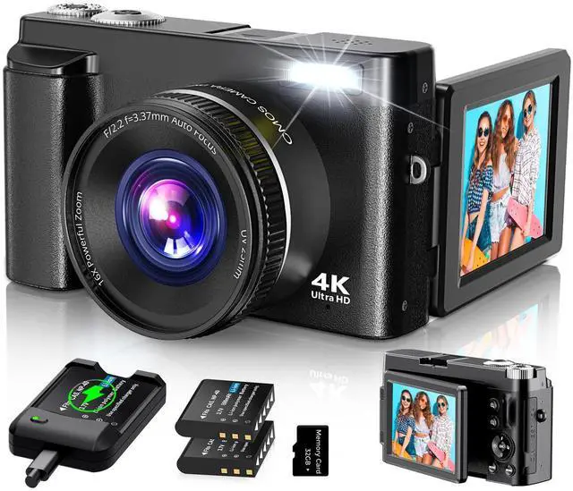 Main image of 4K Digital Camera for Photography Autofocus, 2024 Latest 48MP Vlogging Camera for YouTube with SD Card, 2 Batteries, 3" 180°Flip Screen Compact Travel Camera for Teens with 16X Zoom, Anti-Shake,Black