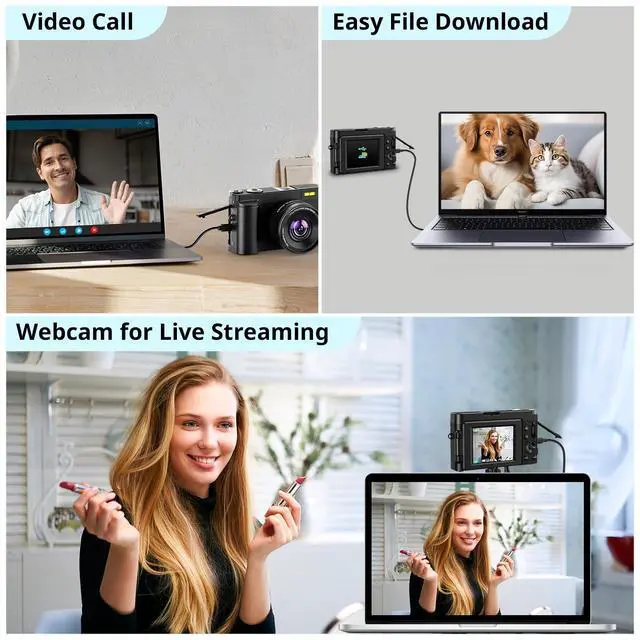 Alt view image 6 of 7 - 4K Digital Camera for Photography Autofocus, 2024 Latest 48MP Vlogging Camera for YouTube with SD Card, 2 Batteries, 3" 180°Flip Screen Compact Travel Camera for Teens with 16X Zoom, Anti-Shake,Black