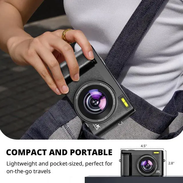 Alt view image 5 of 7 - 4K Digital Camera for Photography Autofocus, 2024 Latest 48MP Vlogging Camera for YouTube with SD Card, 2 Batteries, 3" 180°Flip Screen Compact Travel Camera for Teens with 16X Zoom, Anti-Shake,Black