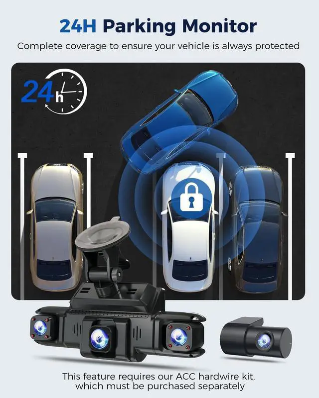 Alt view image 4 of 7 - 360 View 4 Channel Dash Cam Front and Rear Left Right Inside Camera for Cars, GPS and 5G Band WiFi, Night Vision, 160 Wide Angle, WDR, 24H Parking Mode, Supercapacitor, Included 128GB Card