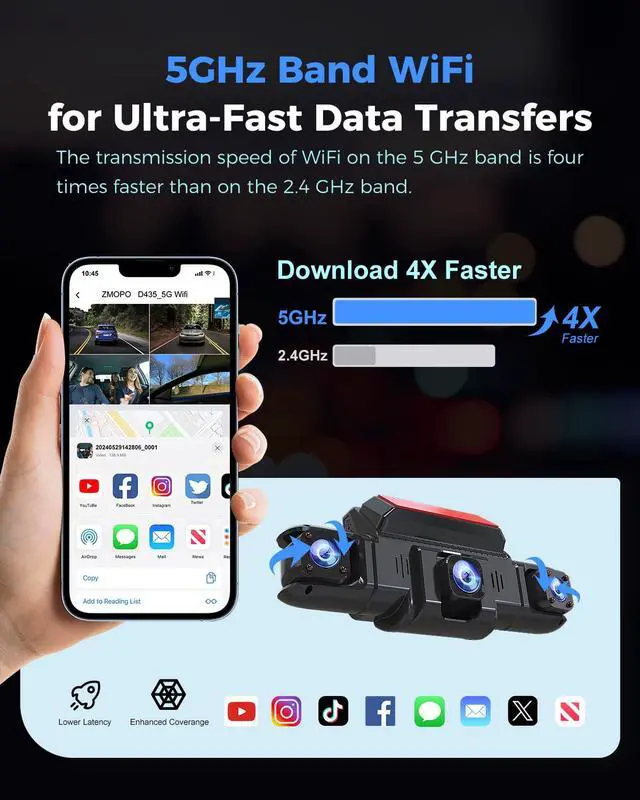 Alt view image 6 of 7 - 360 View 4 Channel Dash Cam Front and Rear Left Right Inside Camera for Cars, GPS and 5G Band WiFi, Night Vision, 160 Wide Angle, WDR, 24H Parking Mode, Supercapacitor, Included 128GB Card