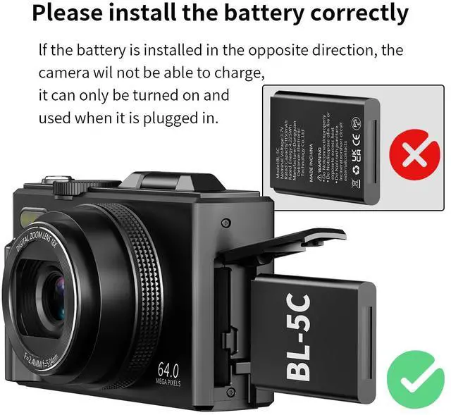 Alt view image 5 of 7 - 4K Digital Camera for Photography, 64MP Vlogging Camera for YouTube with 3" 180° Flip Screen, 18X Digital Zoom Point and Shoot Camara with 32GB Micro SD Card for Beginner (Black)