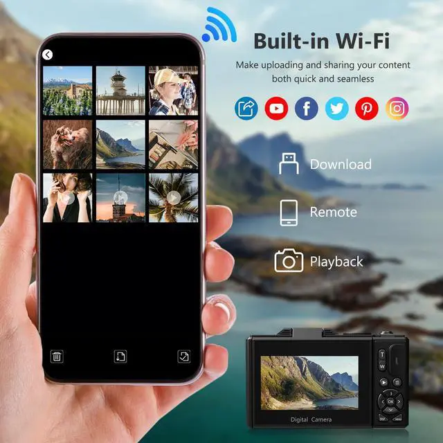 Alt view image 3 of 7 - 4K Digital Camera for Photography, 64MP Vlogging Camera for YouTube with 3" 180° Flip Screen, 18X Digital Zoom Point and Shoot Camara with 32GB Micro SD Card for Beginner (Black)