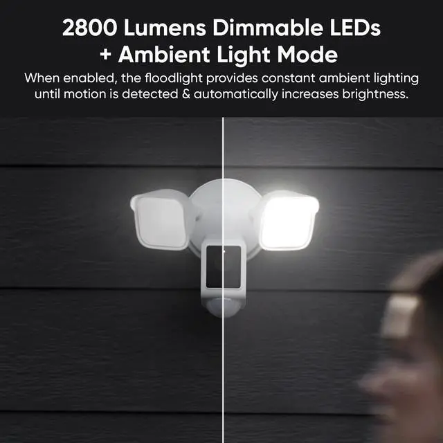 Alt view image 5 of 7 - Floodlight Camera v2, Security Camera Outdoor, 2K HD with Color Night Vision, 2800-Lumen LEDs, 160° Wide View, 105dB Siren, Works with Alexa & Google Assistant, Wired, Free Expert Support