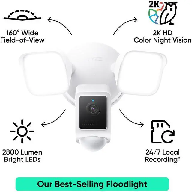 Alt view image 2 of 7 - Floodlight Camera v2, Security Camera Outdoor, 2K HD with Color Night Vision, 2800-Lumen LEDs, 160° Wide View, 105dB Siren, Works with Alexa & Google Assistant, Wired, Free Expert Support