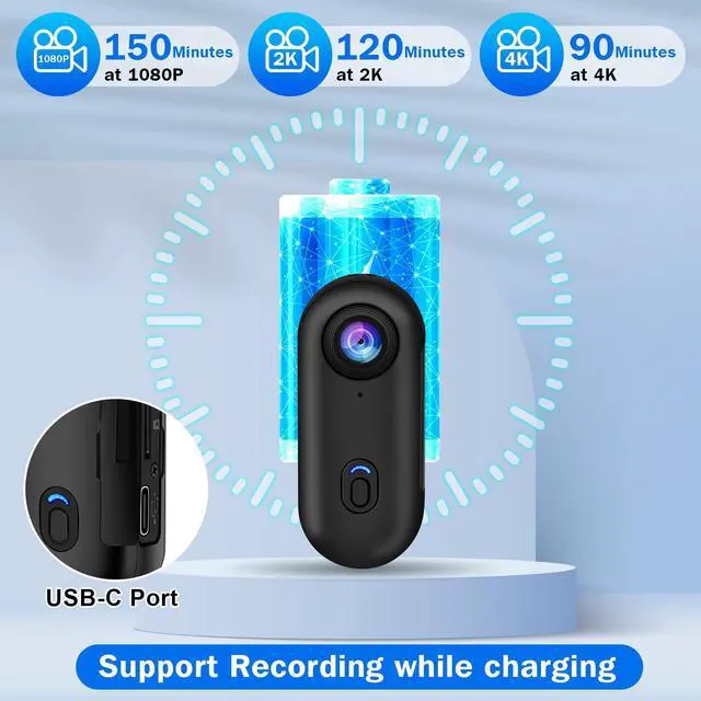 Alt view image 7 of 7 - i3 4K Thumb Action Camera, Tiny Size, Mount Anywhere, Small Body Camera with Spring Clip, Portable Vlogging, Hands-Free POV Recording, Helmet Cam for Cycling, Motorcycle (64G-Card, Black)