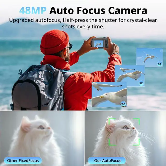 Alt view image 3 of 7 - 4K Digital Camera for Photography and Video, Autofocus 48MP Vlogging Camera for YouTube with 3'' 180°Flip Screen 16X Zoom Compact Travel Cameras with SD Card, 2 Batteries, Anti-Shake, Flash (Black)