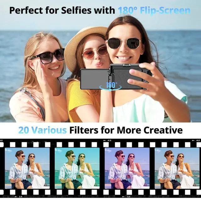 Alt view image 4 of 7 - 4K Digital Camera for Photography and Video, Autofocus 48MP Vlogging Camera for YouTube with 3'' 180°Flip Screen 16X Zoom Compact Travel Cameras with SD Card, 2 Batteries, Anti-Shake, Flash (Black)