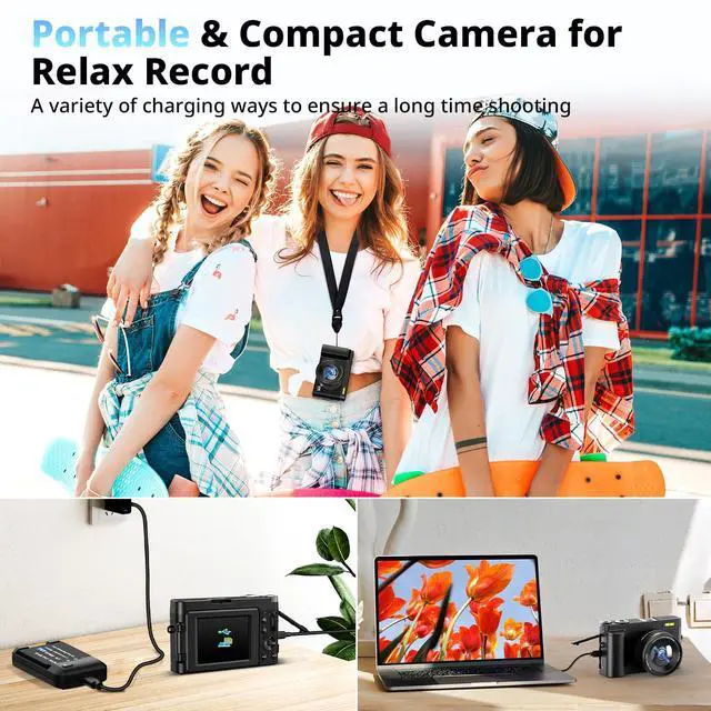 Alt view image 5 of 7 - 4K Digital Camera for Photography and Video, Autofocus 48MP Vlogging Camera for YouTube with 3'' 180°Flip Screen 16X Zoom Compact Travel Cameras with SD Card, 2 Batteries, Anti-Shake, Flash (Black)