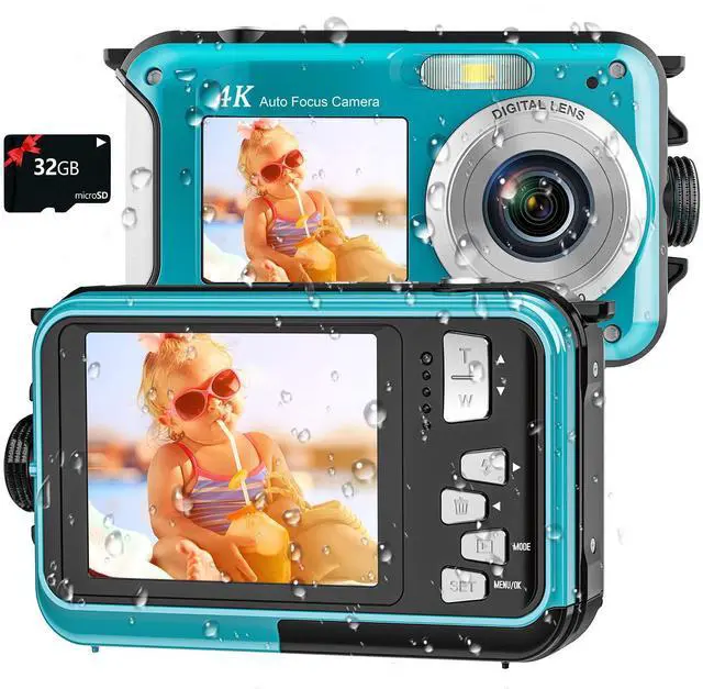 Main image of 4K Underwater Camera 11FT Waterproof Camera with 32GB Card 56MP Autofocus Dual-Screen Selfie Underwater Camera for Snorkeling Waterproof Compact Floatable Digital Camera 1250mAh Battery Type-C (Blue)