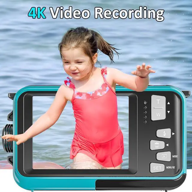 Alt view image 3 of 7 - 4K Underwater Camera 11FT Waterproof Camera with 32GB Card 56MP Autofocus Dual-Screen Selfie Underwater Camera for Snorkeling Waterproof Compact Floatable Digital Camera 1250mAh Battery Type-C (Blue)