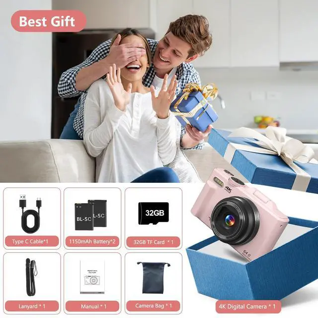 Alt view image 6 of 7 - Digital Camera for Photography, 4K Vlogging Camera for YouTube 3" 180° Flip Screen 18X Digital Zoom Compact Cameras with 32GB TF Card & 2 Batteries, Pink