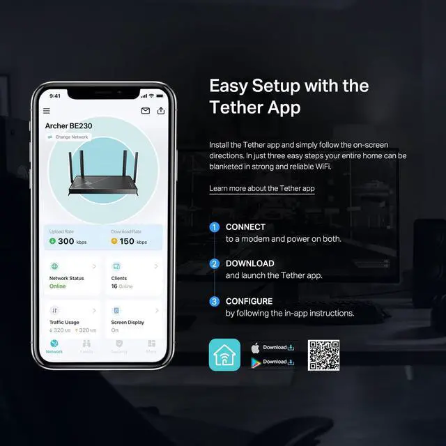 Alt view image 6 of 6 - Dual-Band BE3600 Wi-Fi 7 Router Archer BE230 | 4-Stream | 2×2.5G + 3×1G Ports, USB 3.0, 2.0 GHz Quad Core, 4 Antennas | VPN, EasyMesh, HomeShield, MLO, Private IOT | Free Expert Support