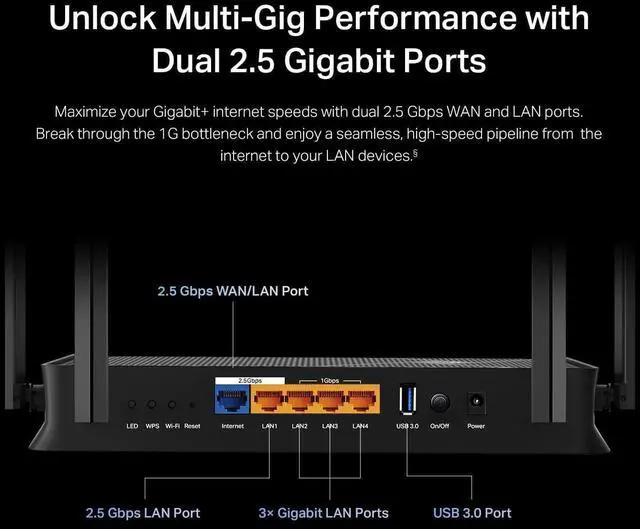 Alt view image 4 of 6 - Dual-Band BE3600 Wi-Fi 7 Router Archer BE230 | 4-Stream | 2×2.5G + 3×1G Ports, USB 3.0, 2.0 GHz Quad Core, 4 Antennas | VPN, EasyMesh, HomeShield, MLO, Private IOT | Free Expert Support