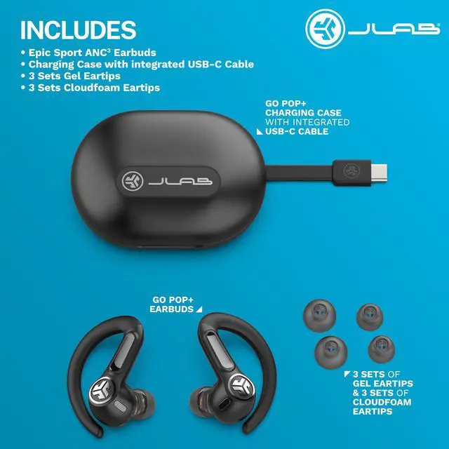 Alt view image 7 of 7 - Epic Air Sport ANC 3 True Wireless Bluetooth Earbuds for Active Workout, Hybrid Dual Drivers for Premium Sound, Hi-Res Audio, Spatial Audio, AAC, Sweatproof, 12+ Hours Playtime, Google Fast Pair