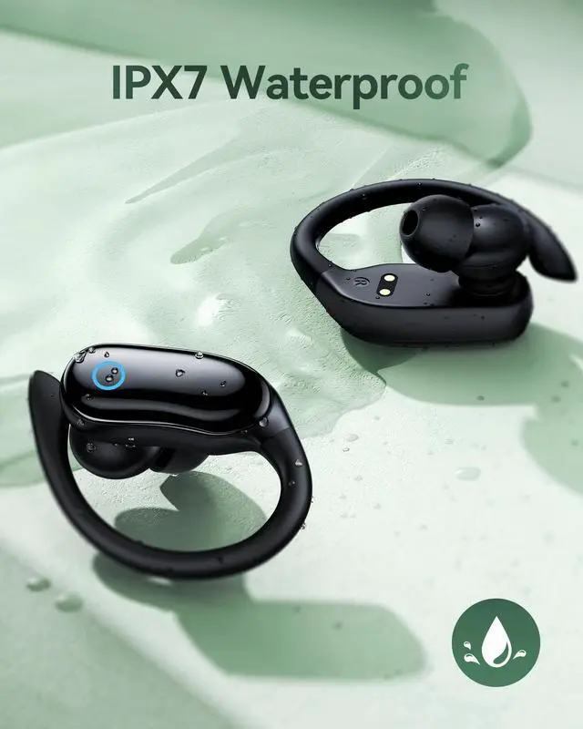 Alt view image 5 of 7 - Active Noise Canceling Ear Buds Wireless Earbuds 96hrs Playback Bluetooth Headphones IPX7 Waterproof Stereo Bass Over-Ear Earphones with Earhooks Microphone LED Battery Display for Sports