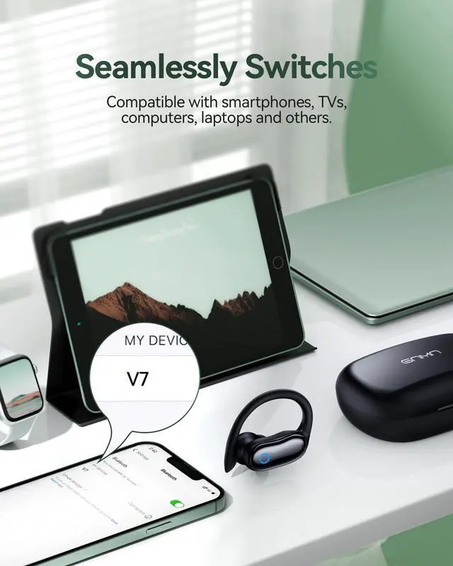 Alt view image 7 of 7 - Active Noise Cancelling Ear Buds Wireless Earbuds 96hrs Playback Bluetooth Headphones Dual Battery Display Stereo Bass Earphones with Earhooks Microphone IPX7 Waterproof for Sports/Runing/Workout
