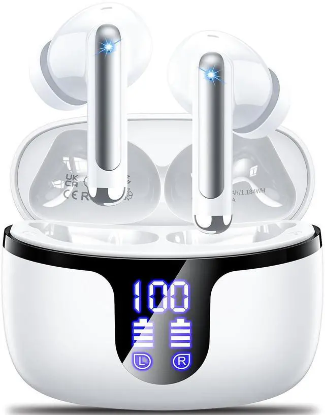 Main image of Wireless Earbuds Bluetooth Headphones Bluetooth 5.4 Ear Buds with 4 ENC Noise Canceling Mic Headsets, HiFi Stereo 42hrs Playback Earphones with LED Power Display for Sports/Workout/Running White
