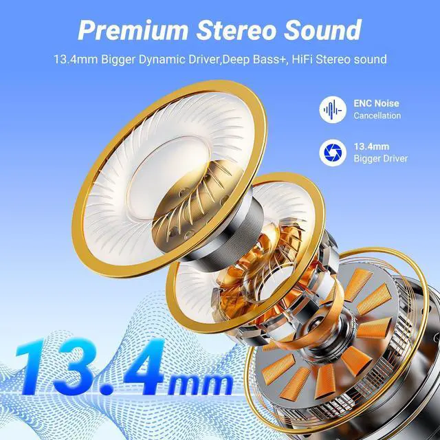 Alt view image 2 of 7 - Wireless Earbuds Bluetooth Headphones Bluetooth 5.4 Ear Buds with 4 ENC Noise Canceling Mic Headsets, HiFi Stereo 42hrs Playback Earphones with LED Power Display for Sports/Workout/Running White