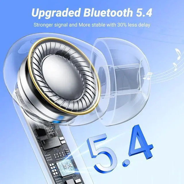 Alt view image 3 of 7 - Wireless Earbuds Bluetooth Headphones Bluetooth 5.4 Ear Buds with 4 ENC Noise Canceling Mic Headsets, HiFi Stereo 42hrs Playback Earphones with LED Power Display for Sports/Workout/Running White