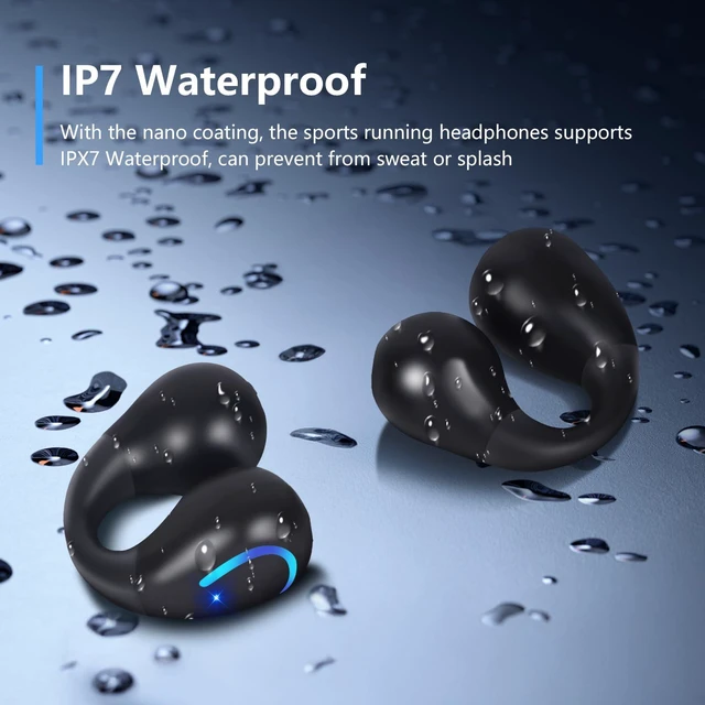 Alt view image 5 of 7 - Ultra Open Ear Headphones Bluetooth 5.3 Wireless Bone Conduction Clip On Earbuds with Digital Display Charging Case 60 Hours Playtime Sport Earphones IPX7 Waterproof for Running Fitness Black