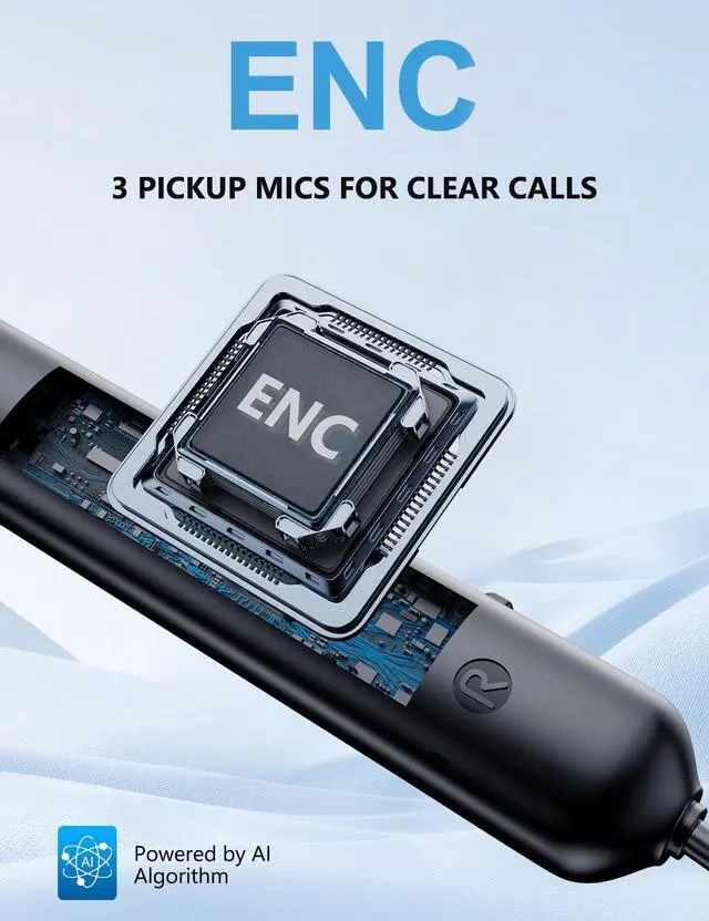 Alt view image 3 of 6 - Active Noise Cancelling Headphones, Wireless V5.3 Bluetooth Headphones with 3 AI Mics ENC, in-Ear Magnetic Neckband Earbuds 60Hrs Playtime,IPX6 Sweatproof ANC Headsets for Travel Home Office