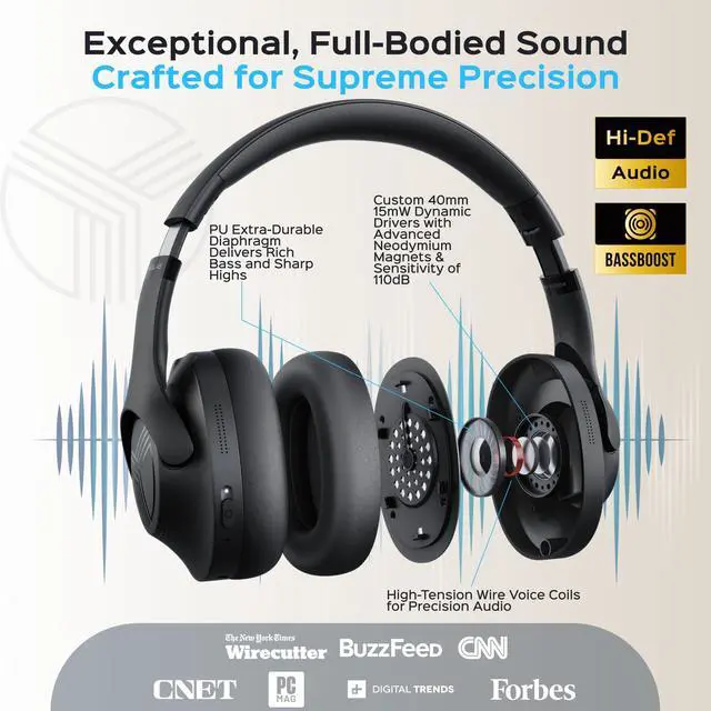 Alt view image 2 of 7 - Z2 Hybrid Active Noise Cancelling Workout Headphones - Signature-HD Sound, Deep Bass, 58H Battery, Comfortable, Foldable Over Ear Bluetooth Headphones Wireless w/Mic for Calls, for Gym, Sport