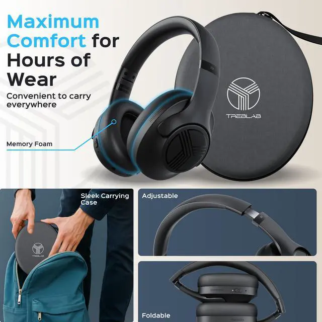 Alt view image 3 of 7 - Z2 Hybrid Active Noise Cancelling Workout Headphones - Signature-HD Sound, Deep Bass, 58H Battery, Comfortable, Foldable Over Ear Bluetooth Headphones Wireless w/Mic for Calls, for Gym, Sport