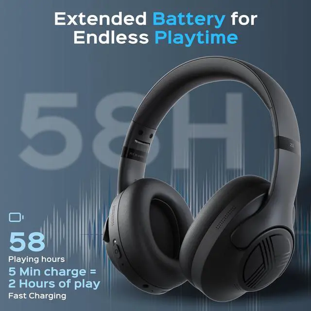 Alt view image 5 of 7 - Z2 Hybrid Active Noise Cancelling Workout Headphones - Signature-HD Sound, Deep Bass, 58H Battery, Comfortable, Foldable Over Ear Bluetooth Headphones Wireless w/Mic for Calls, for Gym, Sport