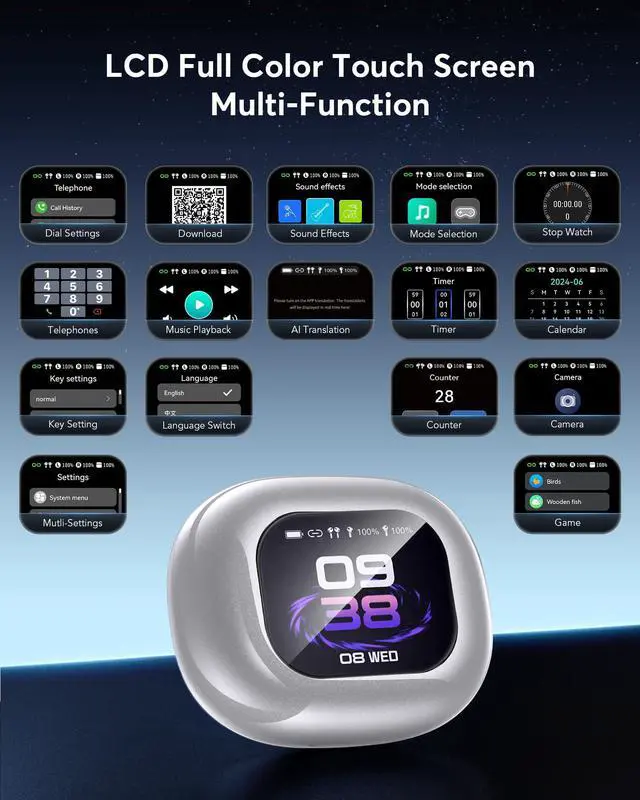 Alt view image 2 of 7 - AI Language Translation Earbuds, Bluetooth 5.4 Headphones Translator for 144 Languages & Accents, OWS LCD Touch Screen Real-Time Earphones Fit iOS and Android Ideal for Travel Business Learning,Silver