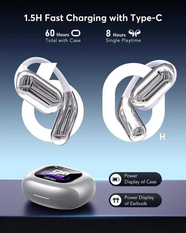 Alt view image 3 of 7 - AI Language Translation Earbuds, Bluetooth 5.4 Headphones Translator for 144 Languages & Accents, OWS LCD Touch Screen Real-Time Earphones Fit iOS and Android Ideal for Travel Business Learning,Silver