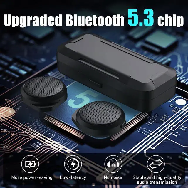 Alt view image 4 of 6 - Motorcycle Bluetooth Headset with Charging Case, Helmet Bluetooth Speaker with Microphones & LED Display, 1900mAh Battery with 50Hours Work Time Wireless Headsets for Skiing and Riding