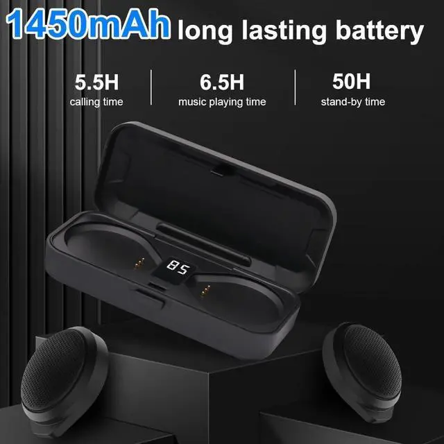 Alt view image 5 of 6 - Motorcycle Bluetooth Headset with Charging Case, Helmet Bluetooth Speaker with Microphones & LED Display, 1900mAh Battery with 50Hours Work Time Wireless Headsets for Skiing and Riding