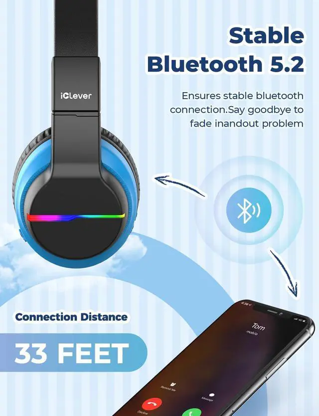 Alt view image 5 of 7 - BTH12 Kids Bluetooth Headphones 2 Pack,Colorful LED Lights,74/85dBA Safe Volume,85H Playtime,Bluetooth 5.2,Over Ear Kids Headphones Built-in Mic for iPad/Tablet/Airplane, Pink & Black