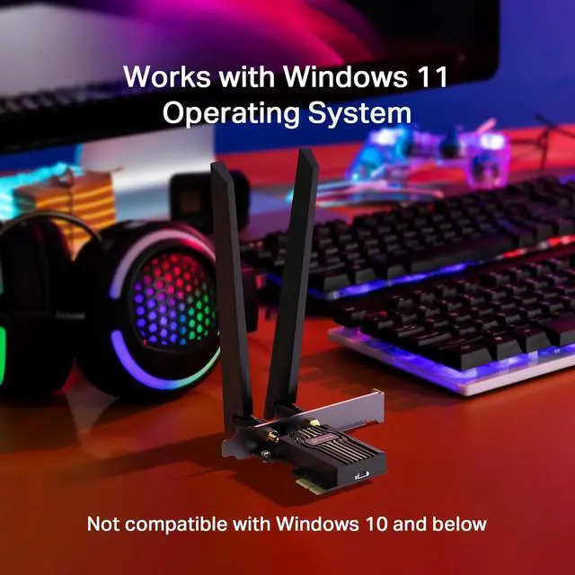 Alt view image 7 of 7 - WiFi 7 BE9300 PCIe WiFi Card Archer TBE552E| Tri-Band Network Card for Desktop PC| Bluetooth 5.4 | High-Gain Antenna | MLO, WPA3| Supports AMD/Intel Motherboard| Not Compatible w/Windows 10