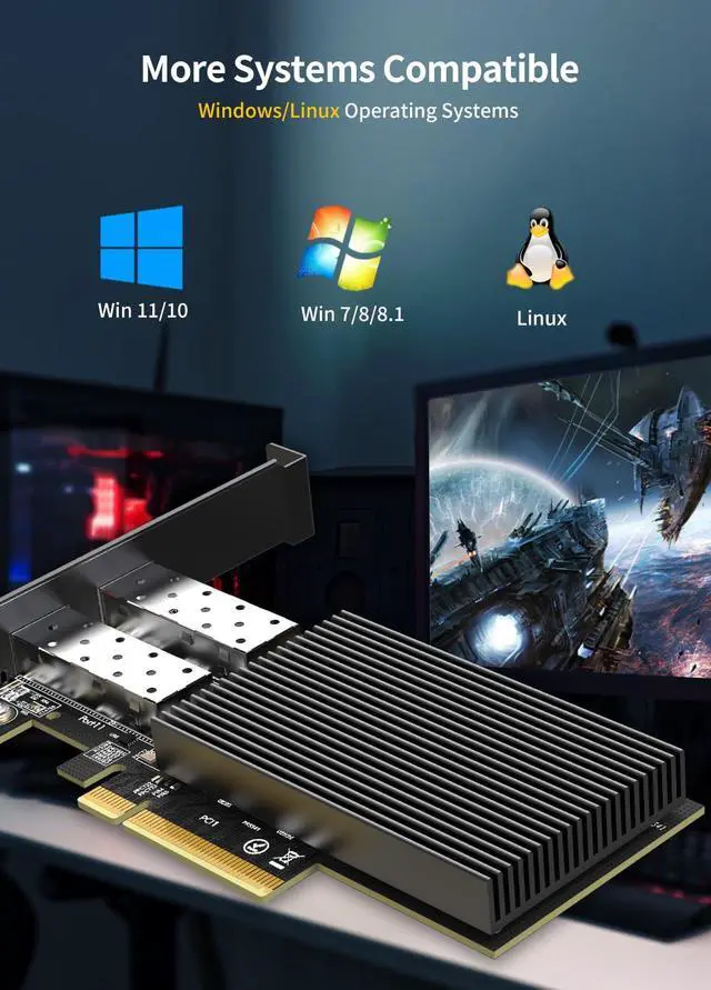 Alt view image 4 of 6 - 10Gb Dual LAN SFP PCI-e Network Card, Intel 82599(X520-DA2) Controller, 10Gbps Ethernet Adapter, 2 * 10Gbe SFP Port, 10G NIC Card, Support Windows/Windows Server/Linux/VMware