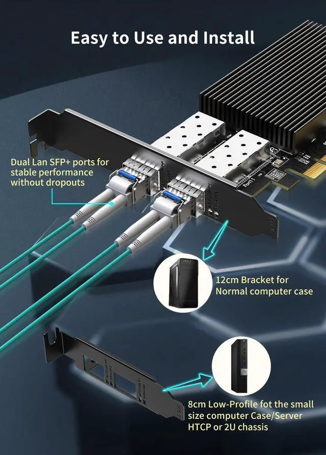 Alt view image 5 of 6 - 10Gb Dual LAN SFP PCI-e Network Card, Intel 82599(X520-DA2) Controller, 10Gbps Ethernet Adapter, 2 * 10Gbe SFP Port, 10G NIC Card, Support Windows/Windows Server/Linux/VMware